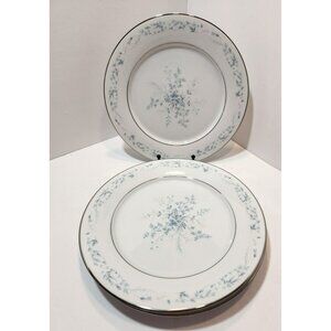 Vtg Noritake Carolyn 2693 Dinner Plates Set of 4 Blue White Floral Platinum Trim